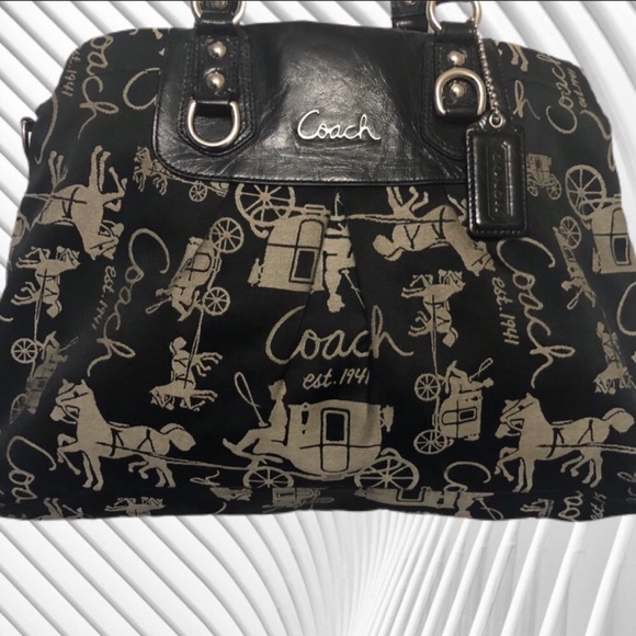 RARE COACH LARGE Horse and Carriage Signature Black Tote Bag - Picture 3 of 12